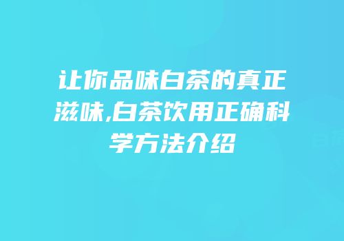让你品味白茶的真正滋味,白茶饮用正确科学方法介绍