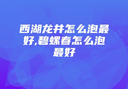 西湖龙井怎么泡最好,碧螺春怎么泡最好