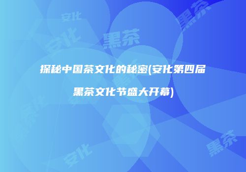 探秘中国茶文化的秘密(安化第四届黑茶文化节盛大开幕)