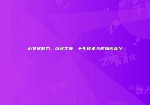茶文化魅力：茶名之美、千年传承与趣味同音字