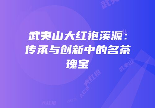 武夷山大红袍溪源：传承与创新中的名茶瑰宝