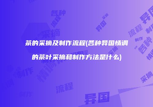 茶的采摘及制作流程(各种异国情调的茶叶采摘和制作方法是什么)