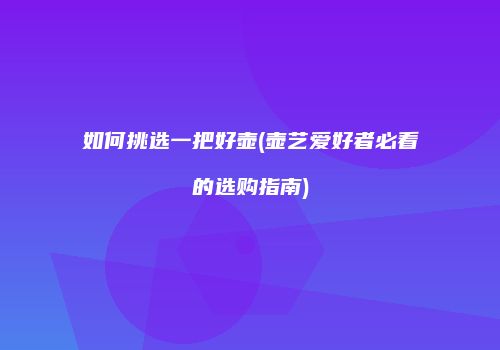 如何挑选一把好壶(壶艺爱好者必看的选购指南)