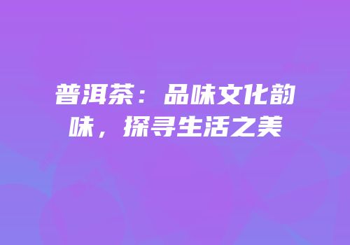 普洱茶：品味文化韵味，探寻生活之美