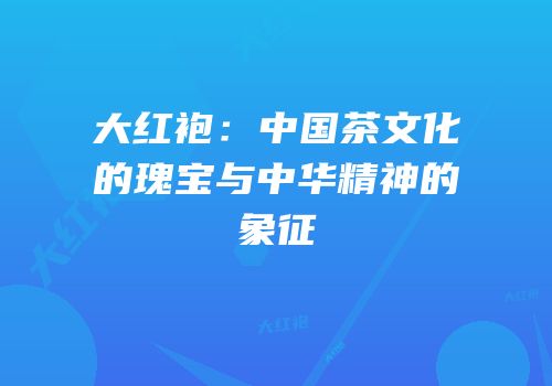 大红袍：中国茶文化的瑰宝与中华精神的象征