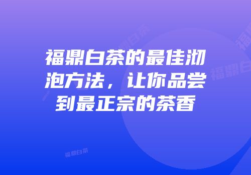 福鼎白茶的最佳沏泡方法，让你品尝到最正宗的茶香