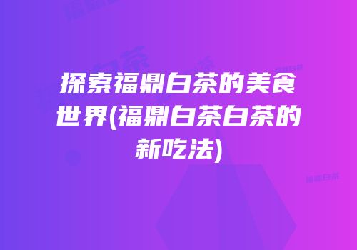 探索福鼎白茶的美食世界(福鼎白茶白茶的新吃法)