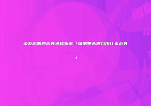 茶友必看的茶具选择指南「凤凰单丛适合用什么茶具」