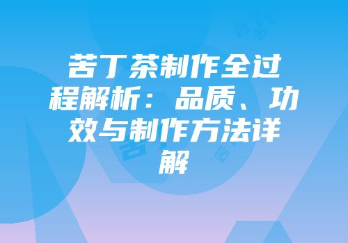 苦丁茶制作全过程解析：品质、功效与制作方法详解