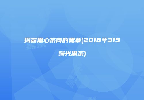 揭露黑心茶商的黑幕(2016年315曝光黑茶)