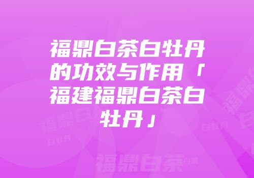 福鼎白茶白牡丹的功效与作用「福建福鼎白茶白牡丹」