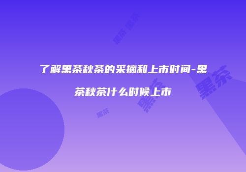 了解黑茶秋茶的采摘和上市时间-黑茶秋茶什么时候上市