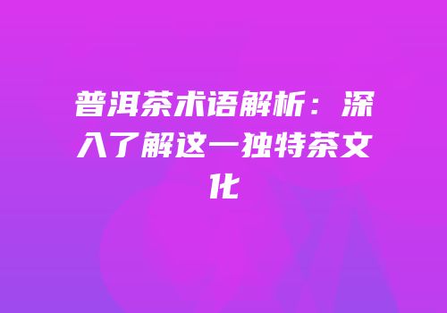 普洱茶术语解析：深入了解这一独特茶文化