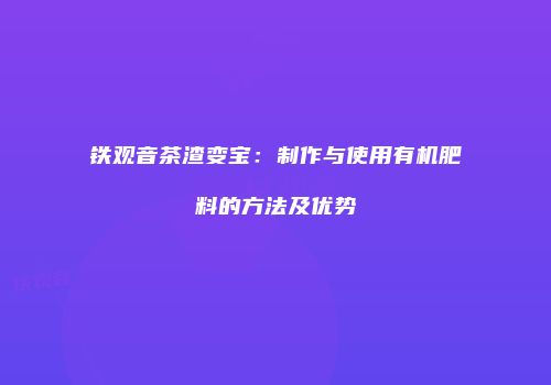 铁观音茶渣变宝：制作与使用有机肥料的方法及优势