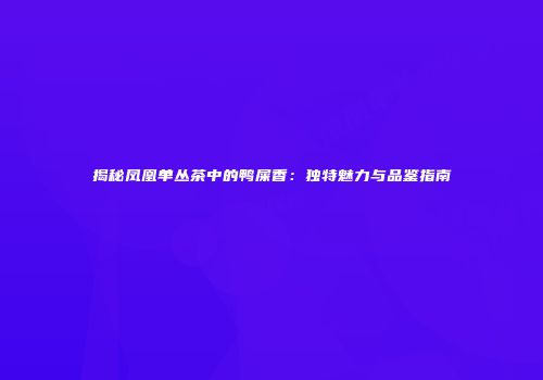 揭秘凤凰单丛茶中的鸭屎香：独特魅力与品鉴指南
