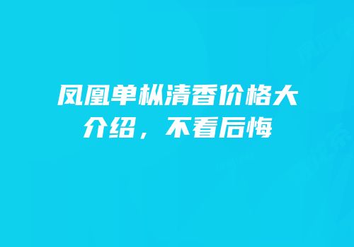 凤凰单枞清香价格大介绍，不看后悔
