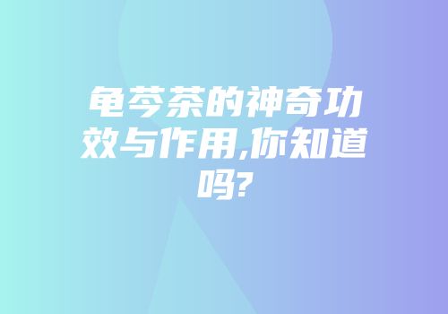 龟芩茶的神奇功效与作用,你知道吗?