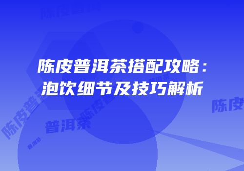 陈皮普洱茶搭配攻略：泡饮细节及技巧解析
