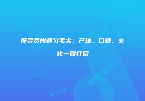 探寻贵州都匀毛尖：产地、口感、文化一网打尽
