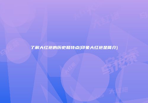 了解大红袍的历史和特点(印象大红袍是简介)