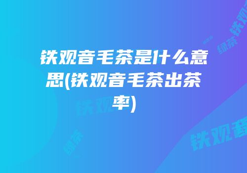 铁观音毛茶是什么意思(铁观音毛茶出茶率)