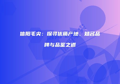 信阳毛尖：探寻优质产地、知名品牌与品鉴之道