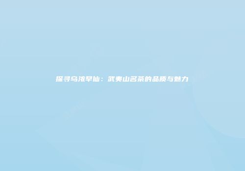 探寻乌浓早仙：武夷山名茶的品质与魅力