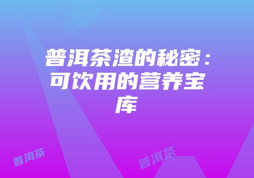 普洱茶渣的秘密：可饮用的营养宝库