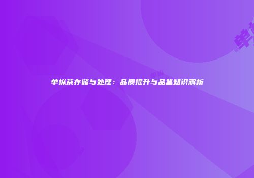 单枞茶存储与处理：品质提升与品鉴知识解析