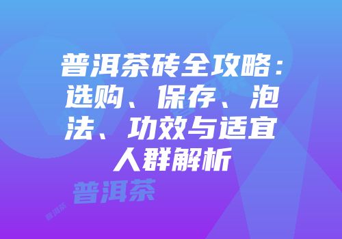 普洱茶砖全攻略：选购、保存、泡法、功效与适宜人群解析