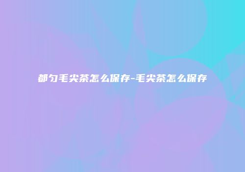 都匀毛尖茶怎么保存-毛尖茶怎么保存