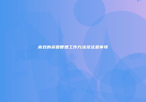 高效的茶园管理工作方法及注意事项