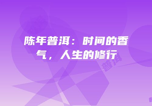 陈年普洱：时间的香气，人生的修行