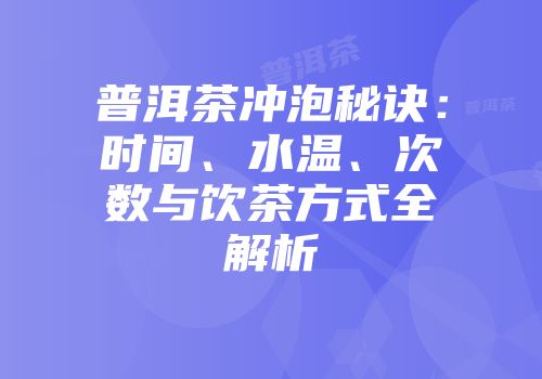 普洱茶冲泡秘诀：时间、水温、次数与饮茶方式全解析