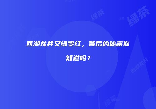 西湖龙井又绿变红，背后的秘密你知道吗？