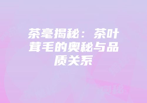 茶毫揭秘：茶叶茸毛的奥秘与品质关系