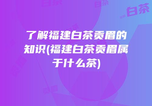 了解福建白茶贡眉的知识(福建白茶贡眉属于什么茶)