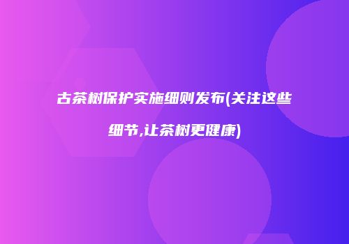 古茶树保护实施细则发布(关注这些细节,让茶树更健康)