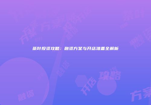 茶叶投资攻略：融资方案与开店准备全解析