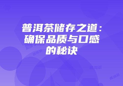 普洱茶储存之道：确保品质与口感的秘诀