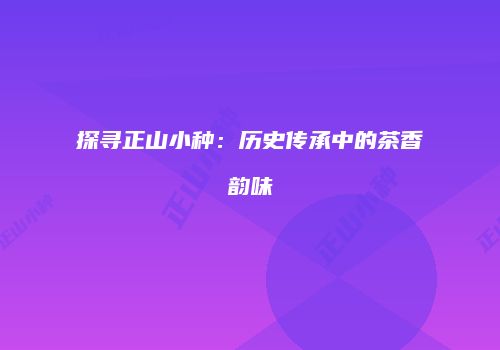 探寻正山小种：历史传承中的茶香韵味
