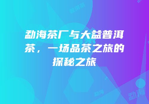 勐海茶厂与大益普洱茶，一场品茶之旅的探秘之旅