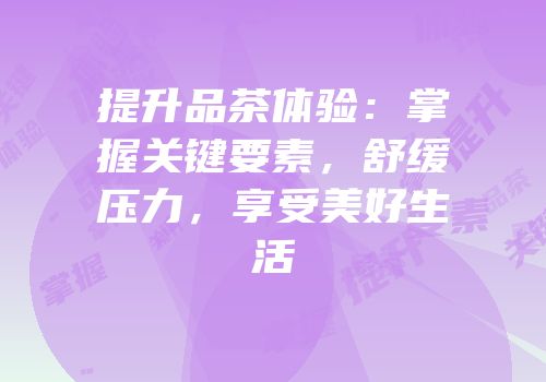 提升品茶体验：掌握关键要素，舒缓压力，享受美好生活