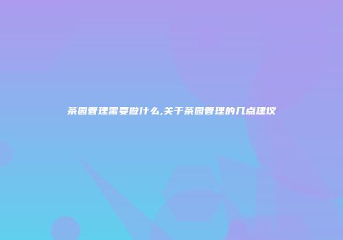 茶园管理需要做什么,关于茶园管理的几点建议