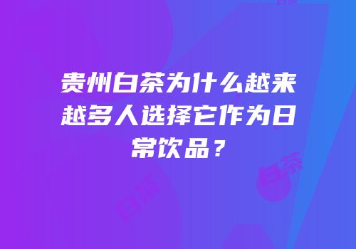 贵州白茶为什么越来越多人选择它作为日常饮品？