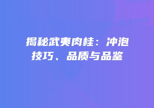 揭秘武夷肉桂：冲泡技巧、品质与品鉴