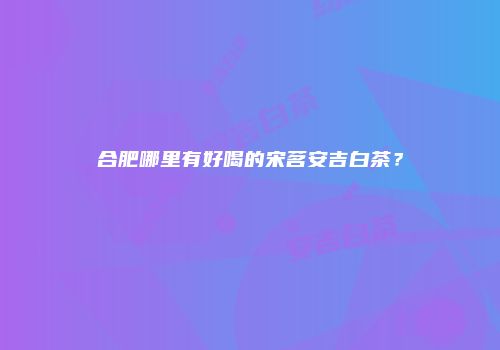 合肥哪里有好喝的宋茗安吉白茶？