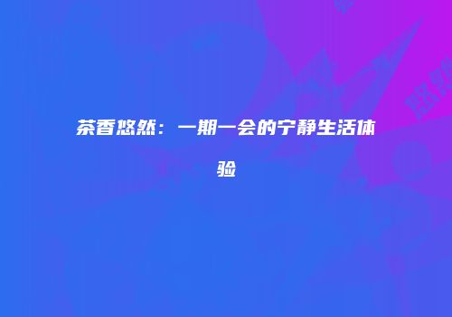 茶香悠然：一期一会的宁静生活体验
