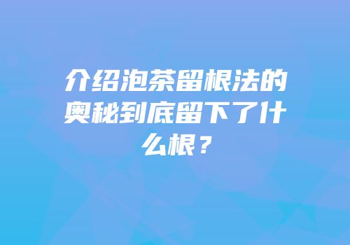 介绍泡茶留根法的奥秘到底留下了什么根？