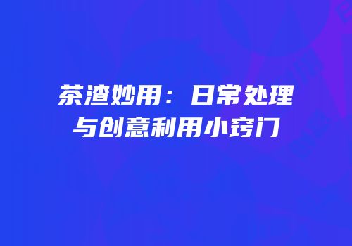 茶渣妙用：日常处理与创意利用小窍门
